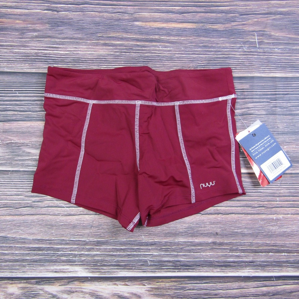 Nuyu Patch Pocket Short Womens Medium Burgundy Athletic Ruched Mesh FF3-77